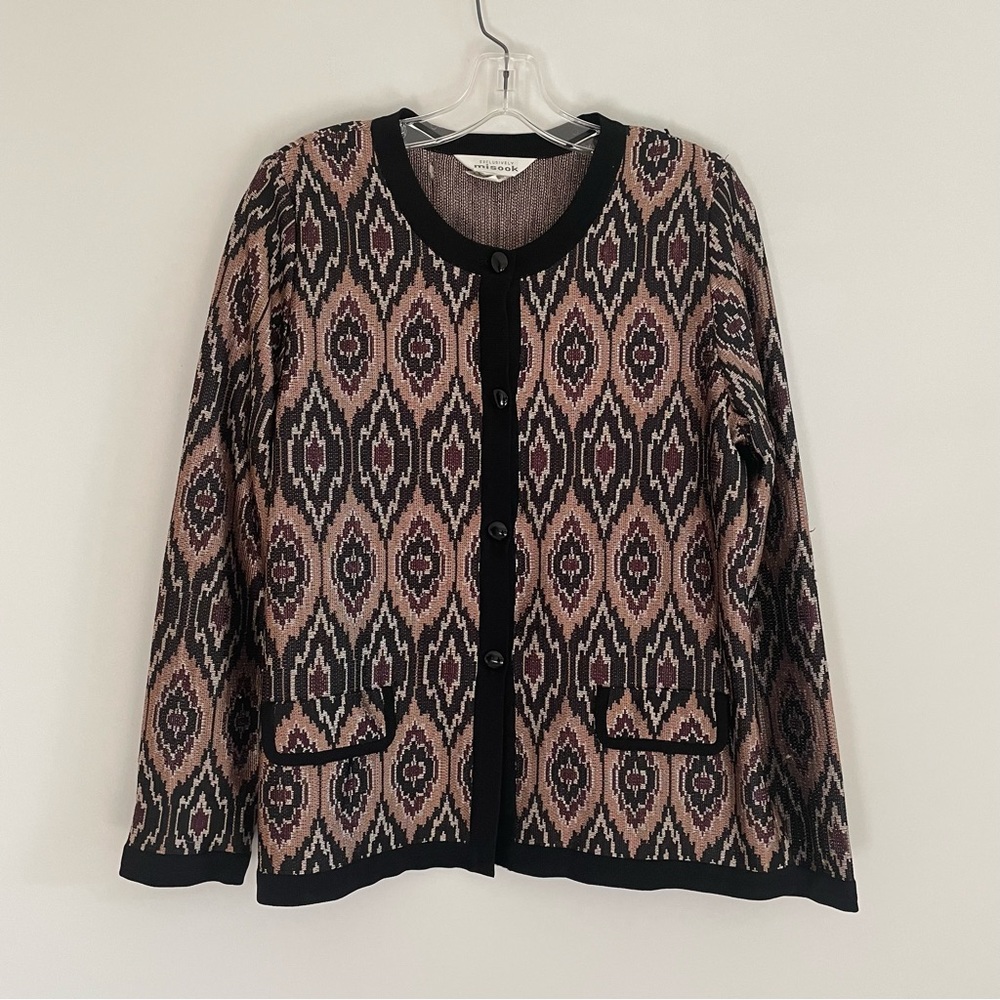 Exclusively Misook Button Front Ikat Knit Cardigan Sweater Medium M